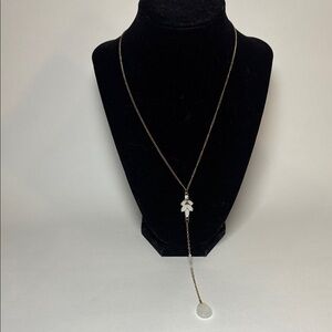 Light Gold Tone Chain Necklace with White Pendant 18” long with 5” lariat
